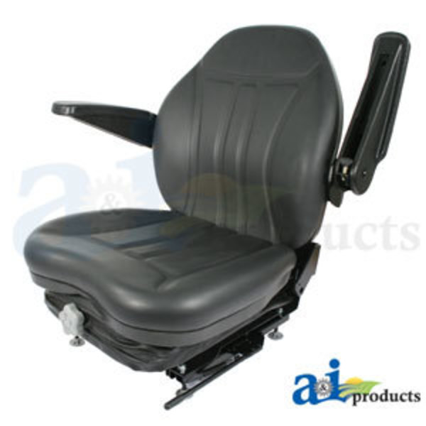 A & I Products High Back Industrial Seat w/ Suspension, Slide Track & Armrests, Black Vinyl 25" x17.5" x19.5" A-HIS360